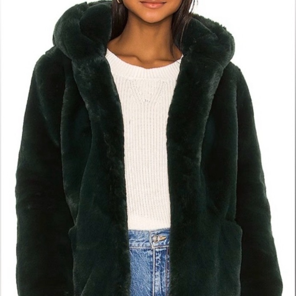 Apparis Emerald Faux Fur Coat with Hood